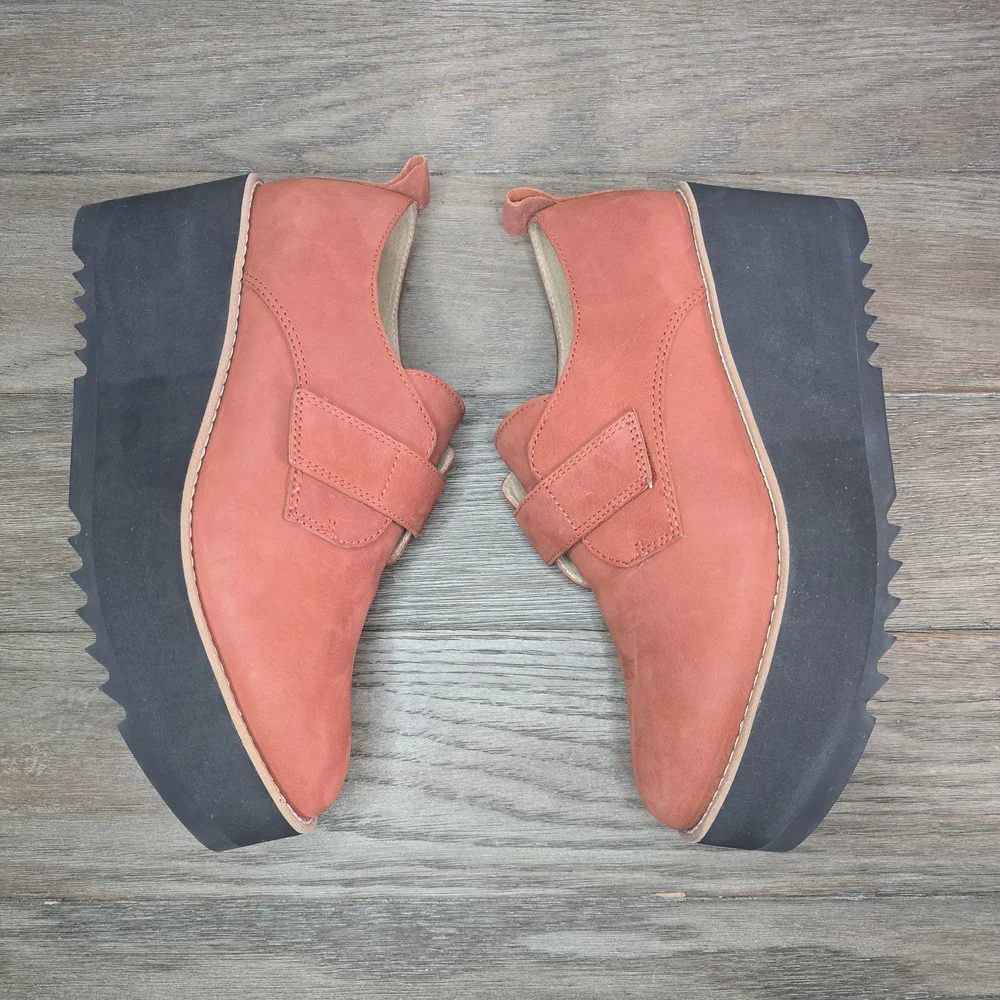 New Eileen Fisher Zola Platform Wedge Booties Clog Rust Suede 7.5 Boho Chunky